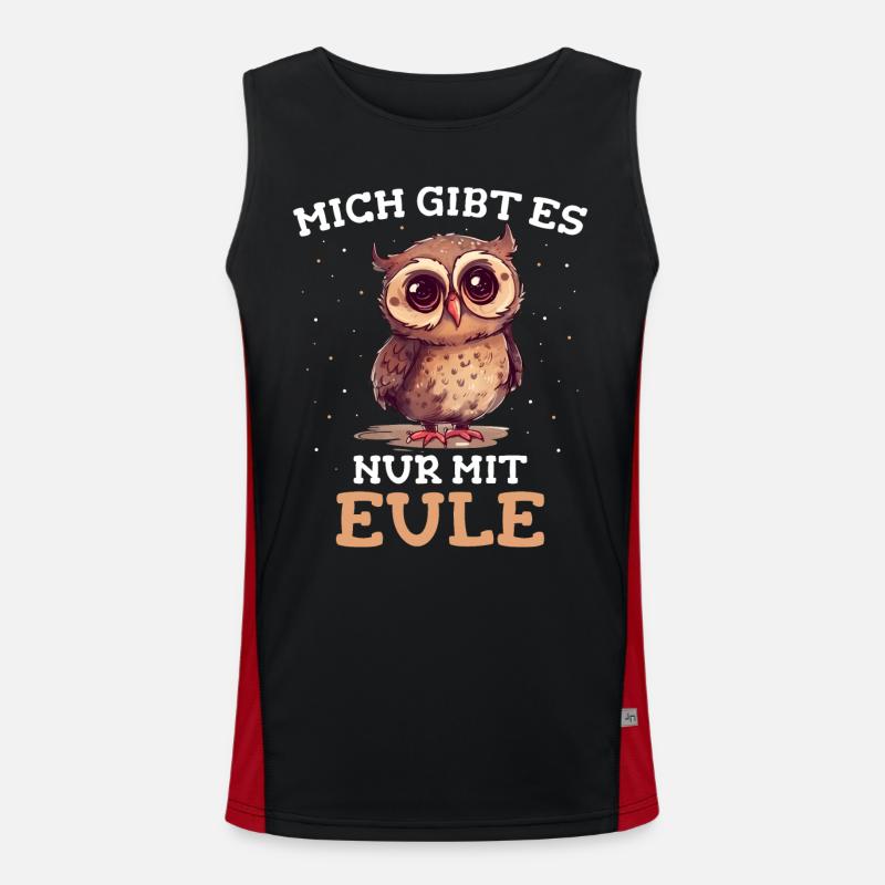 Nachteule Eule Eulen Vogel - Funktionelles Kontrast-Tank Top für Männer  - Schwarz/Rot