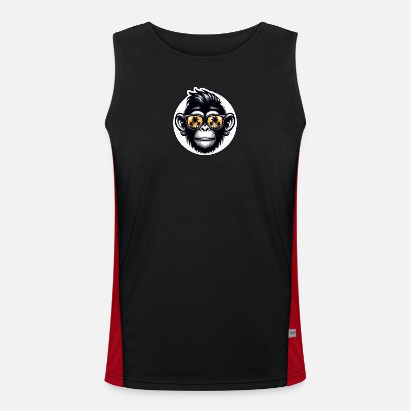 Monkey Glasses Palm Trees - Men's Functional Contrast Tank Top  - black/red