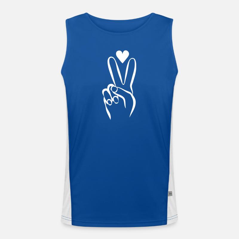 Hand mit Peace-Zeichen und Herz Funktionelles Kontrast-Tank Top für Männer 