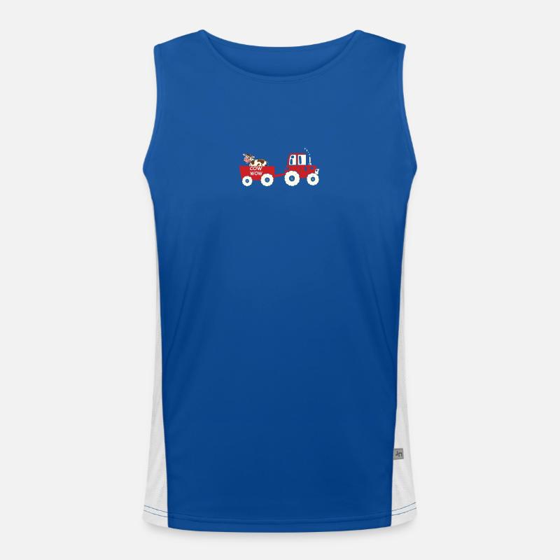 Funny Cow Tractor Cartoon Design Men's Functional Contrast Tank Top 