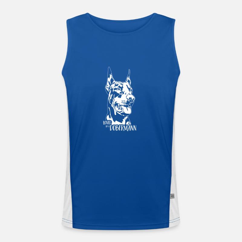Loved by a Dobermann Hundespruch Wilsigns Funktionelles Kontrast-Tank Top für Männer 