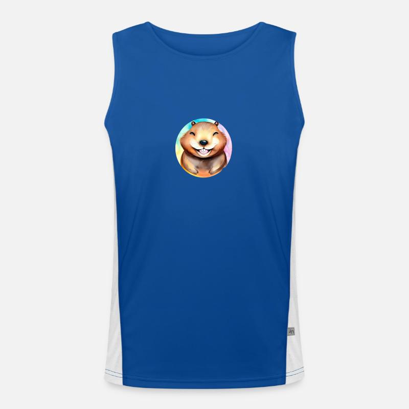 Joyful Beaver on a rainbow background Men's Functional Contrast Tank Top 