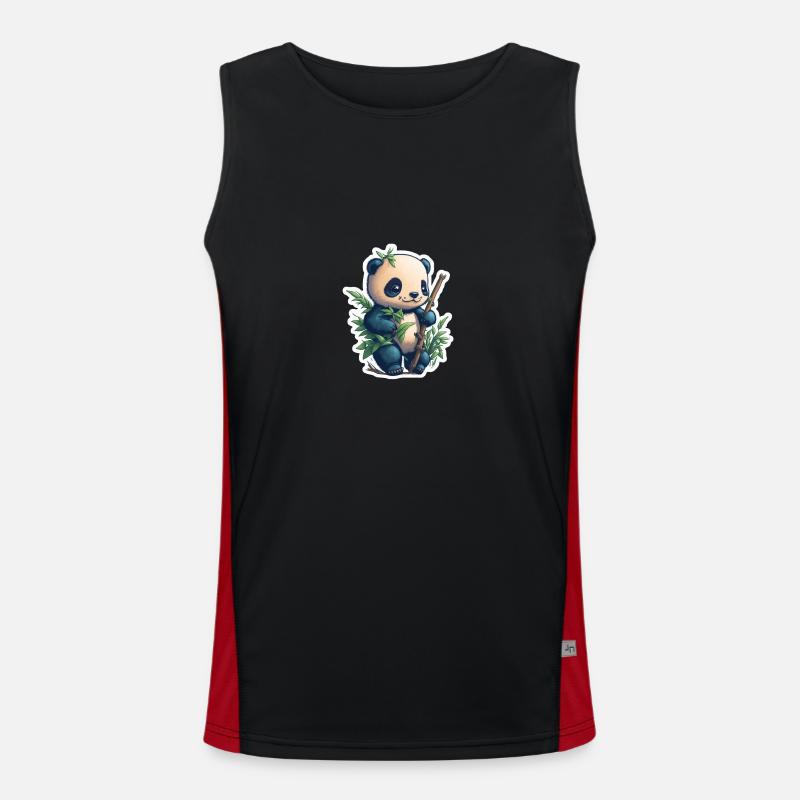 Cute Panda with Bamboo - Men's Functional Contrast Tank Top  - black/red