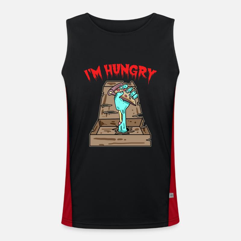 Zombie Pizza Ich habe Hunger Funktionelles Kontrast-Tank Top für Männer 