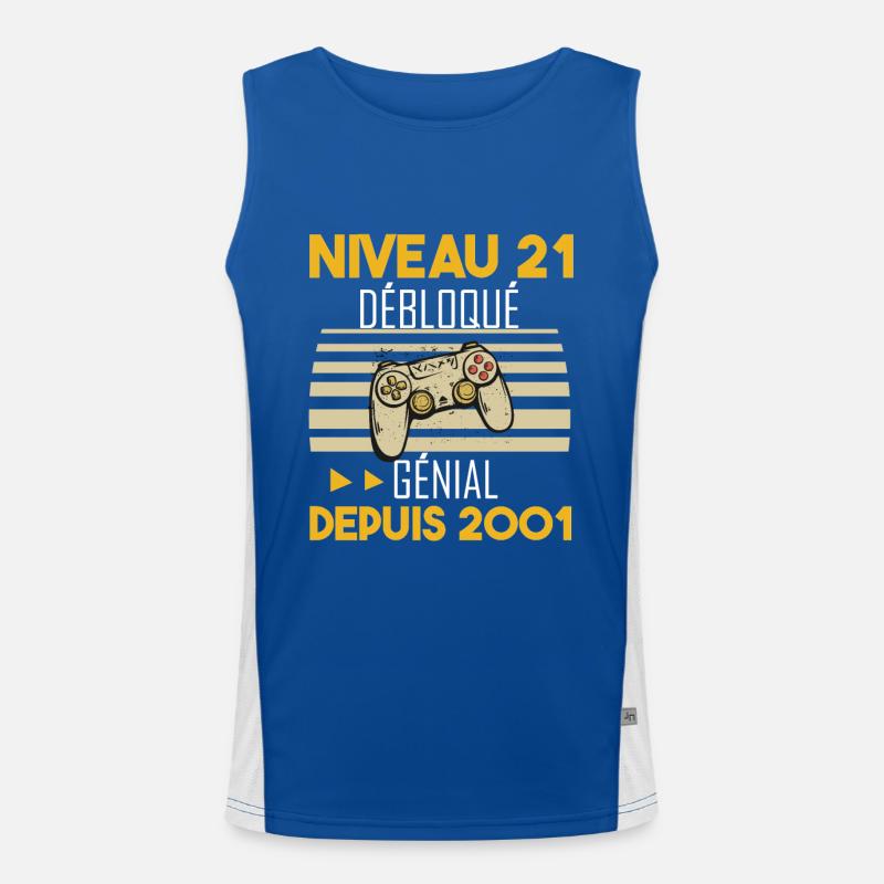 niveau 21 débloqué génial depuis 2001 Débardeur respirant contrasté Homme 
