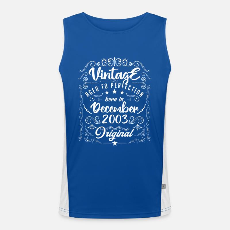 Vintage BORN IN DECEMBER 2003- anniversary gift. Débardeur respirant contrasté Homme 