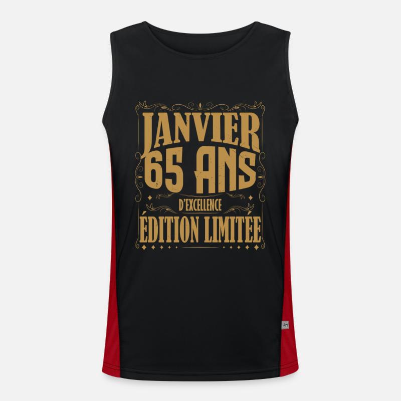 Janvier 65 ans. Cadeau 65 ans janvier anniversaire Débardeur respirant contrasté Homme 