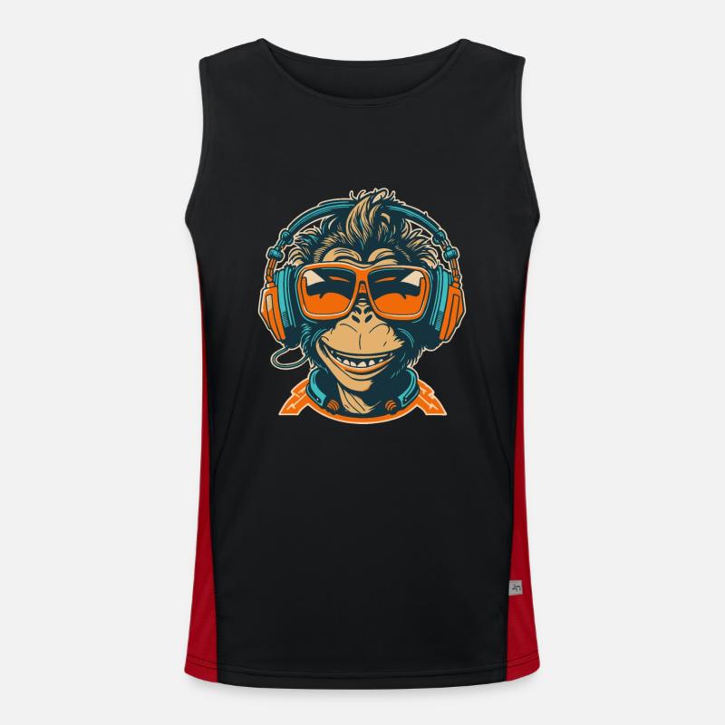 Affe DJ Sonnenbrille Kopfhörer Schimpanse Bunt Funktionelles Kontrast-Tank Top für Männer 