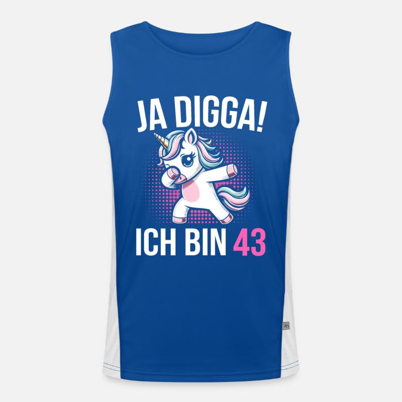 43. Geburtstag Frauen Einhorn Geschenk Funktionelles Kontrast-Tank Top für Männer 