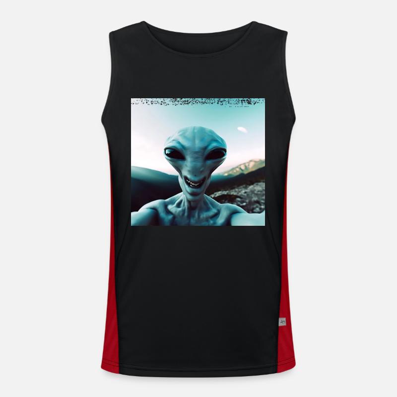 Selfie extraterrestre dans les montagnes Débardeur respirant contrasté Homme 
