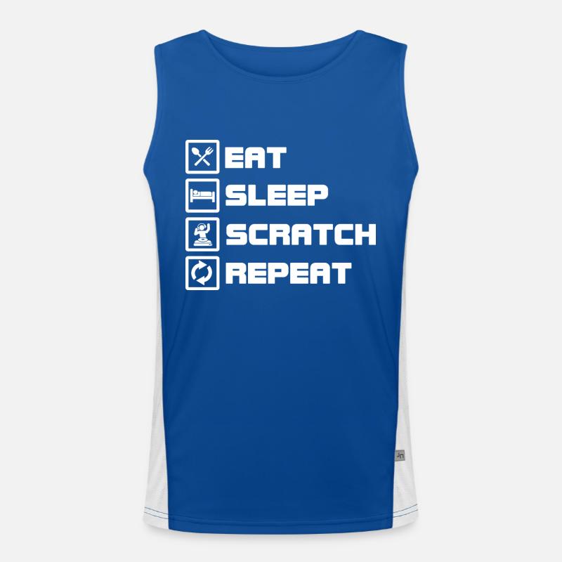 eat sleep scratch repeat DJ Funktionelles Kontrast-Tank Top für Männer 