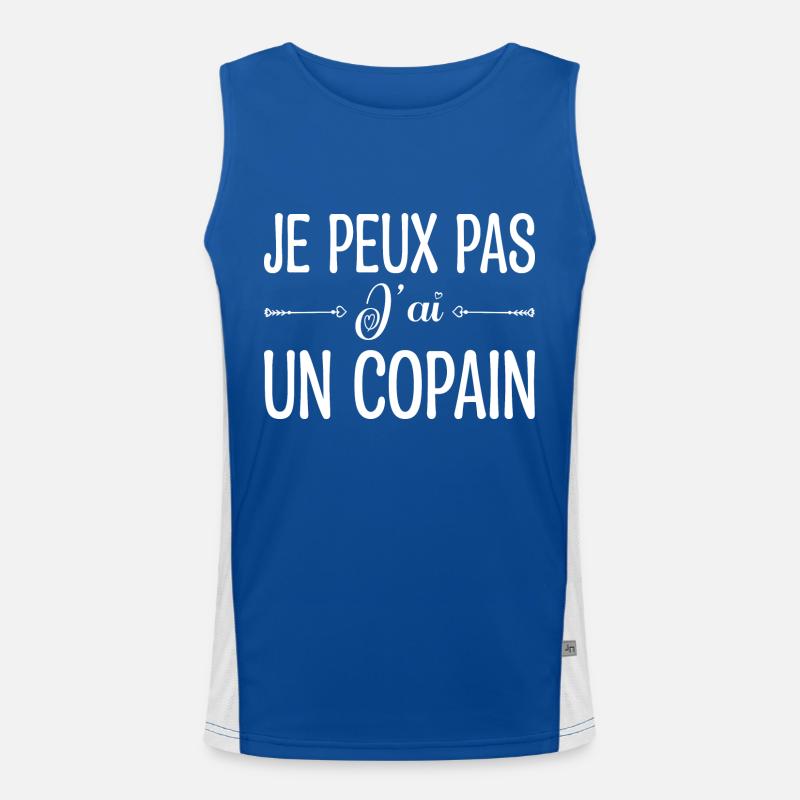 Je peux pas j'ai un copain. cadeau copain, copine. Débardeur respirant contrasté Homme 