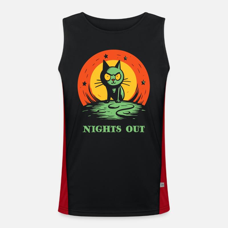 Nachts draußen, eine Katze Funktionelles Kontrast-Tank Top für Männer 