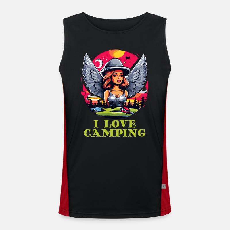 Ich liebe Camping mit netten Mädchen Funktionelles Kontrast-Tank Top für Männer 