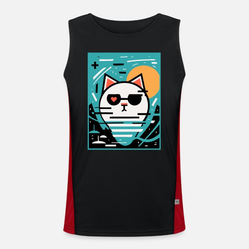 Kunst Künstler Katze mit Herz Funktionelles Kontrast-Tank Top für Männer 