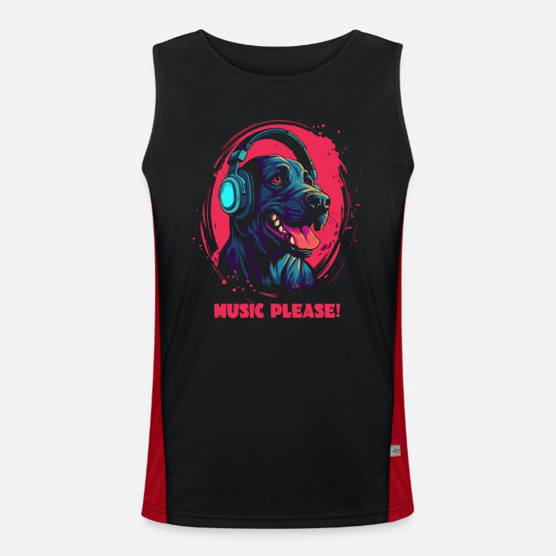 Musik bitte, Kopfhörer und Hund Funktionelles Kontrast-Tank Top für Männer 