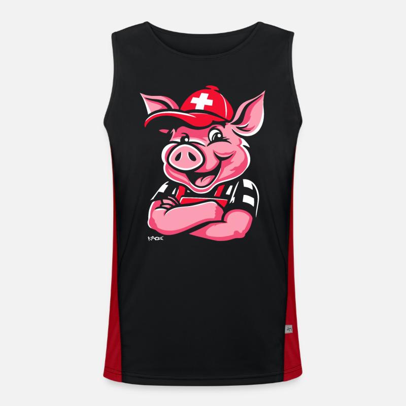 Flagge und Schweizer Schweiz Schwein Funktionelles Kontrast-Tank Top für Männer 
