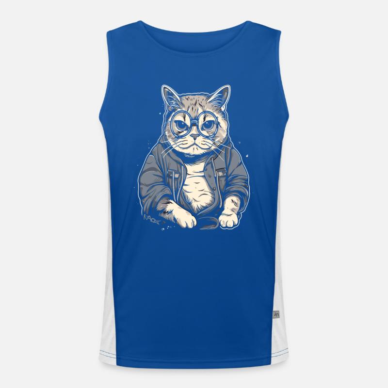 Ältere, intelligente Oma oder Opa Katze mit Brille Funktionelles Kontrast-Tank Top für Männer 