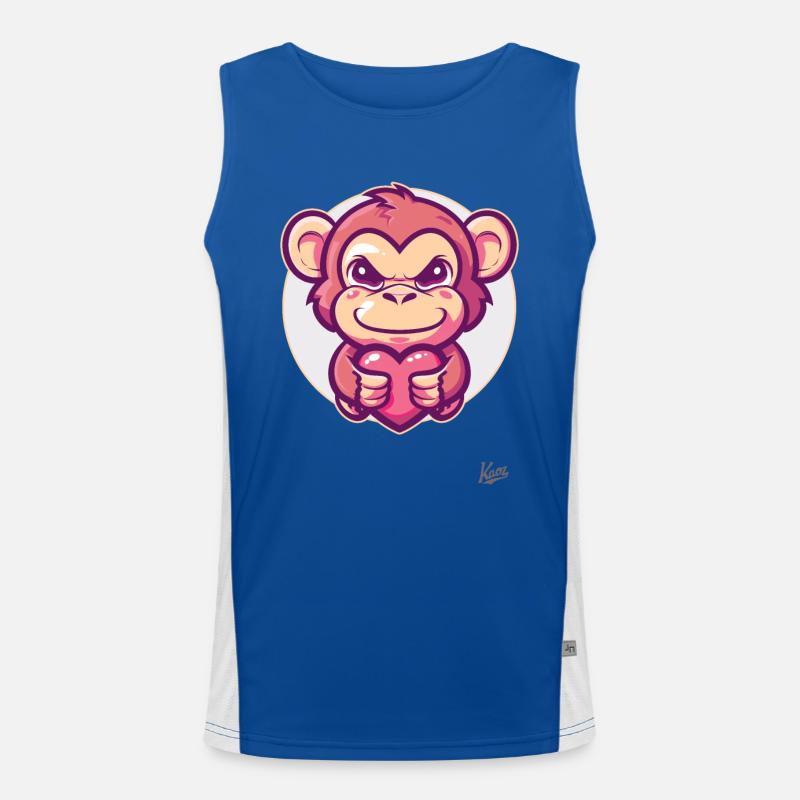 Cute monkey with heart and love Men's Functional Contrast Tank Top 