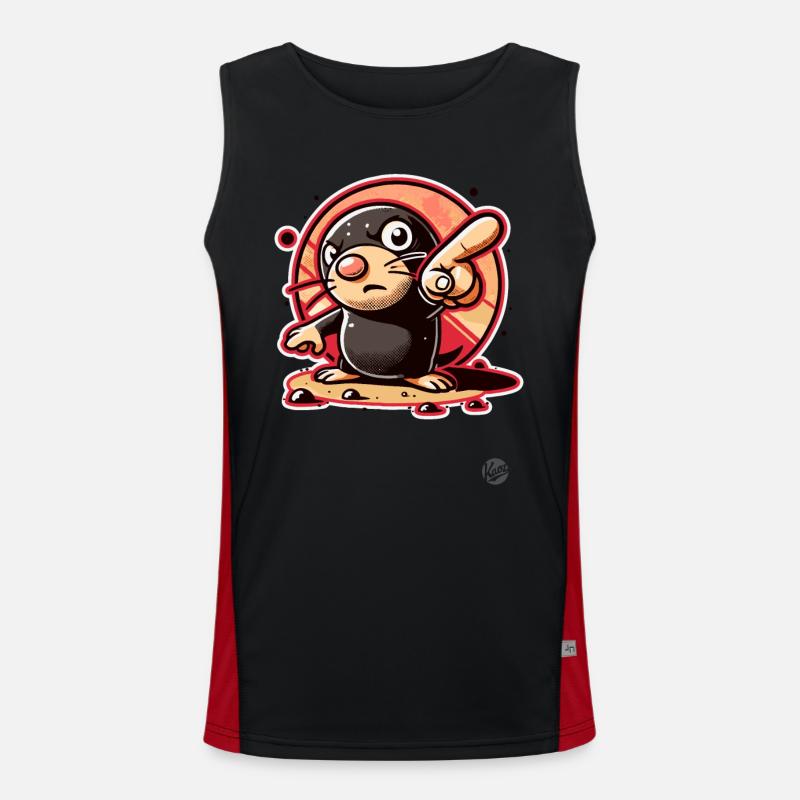 Funny mole pointing with finger - Men's Functional Contrast Tank Top - black/red