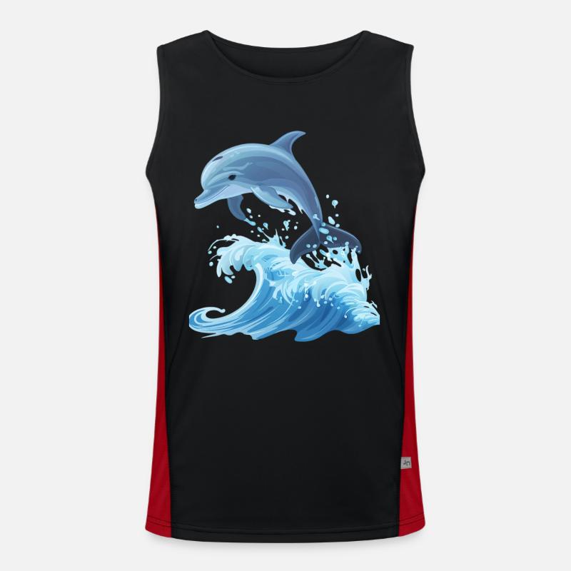 Graphique de dauphin avec des vagues Dolphin Lover Ocean Débardeur respirant contrasté Homme 