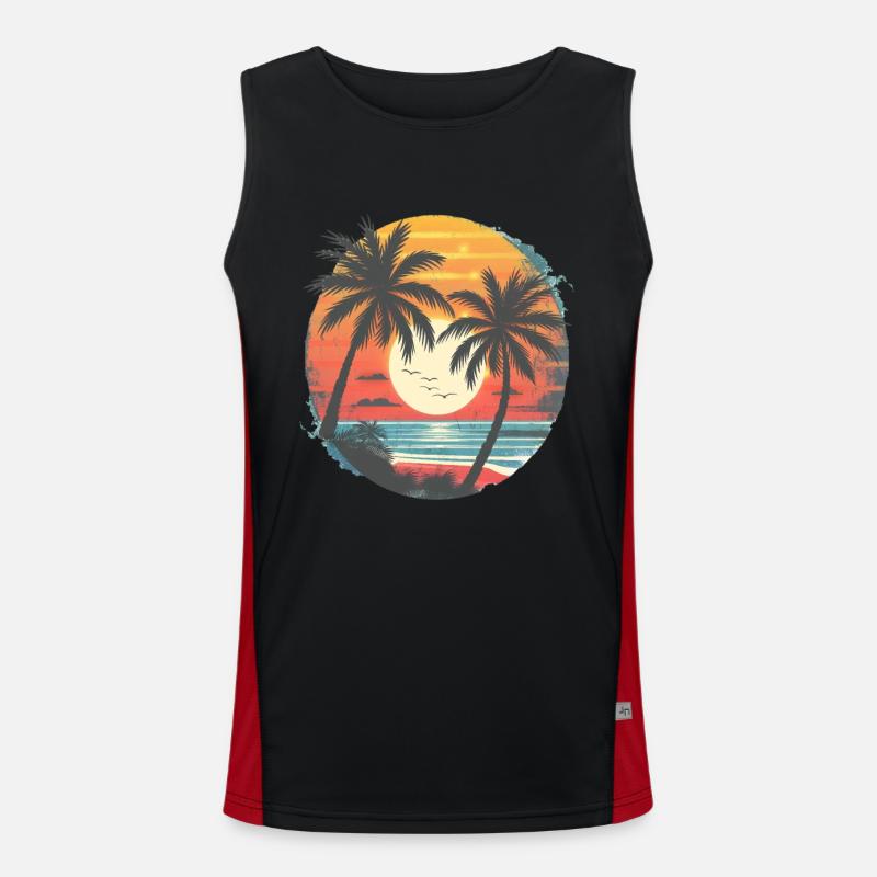 Summer Sunset Palm Trees Silhouette - Men's Functional Contrast Tank Top  - black/red
