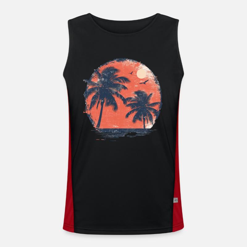 Tropical sunset with palm trees Men's Functional Contrast Tank Top 