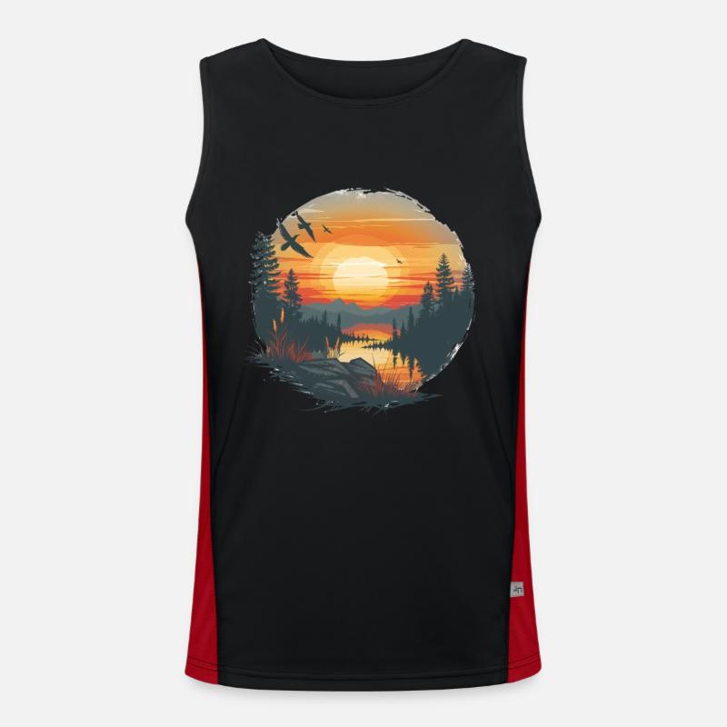 Coucher De Soleil Montagnes Et Scène De Forêt Débardeur respirant contrasté Homme 