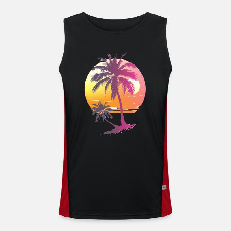 Ocean Palm Trees Vintage Retro Sunset Men's Functional Contrast Tank Top 