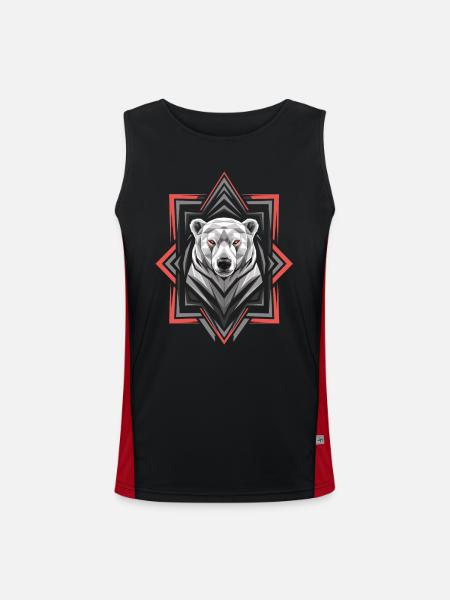Geometrischer Eisbär Kopf Kunstwerk - Funktionelles Kontrast-Tank Top für Männer  - Schwarz/Rot - Vorne