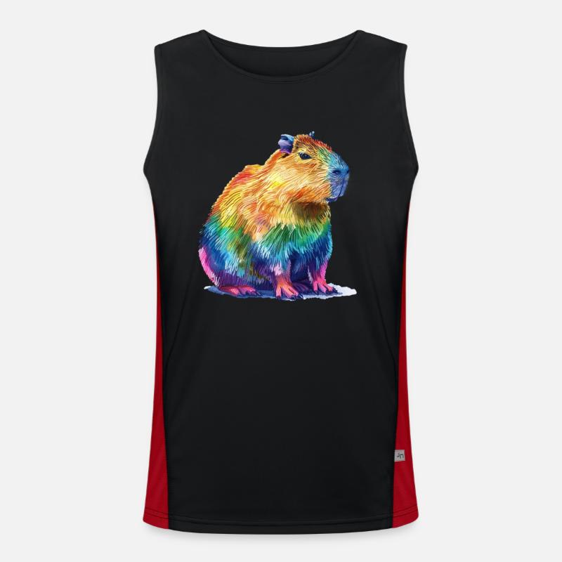 Capybara Regenbogen Farbenfrohes Capybara Portrait Funktionelles Kontrast-Tank Top für Männer 