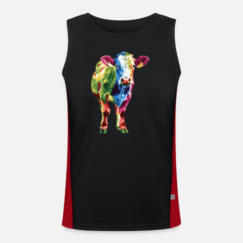 Bunte Kuh Regenbogen Farbiges Kunstwerk Funktionelles Kontrast-Tank Top für Männer 
