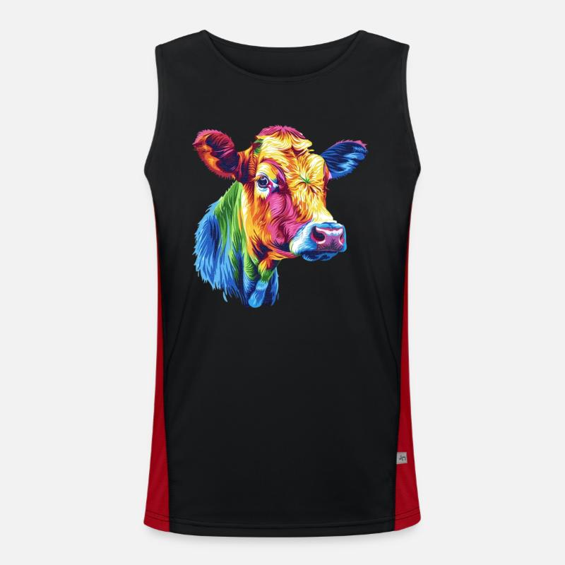 Bunte Kuh Regenbogen Kunstwerk Funktionelles Kontrast-Tank Top für Männer 
