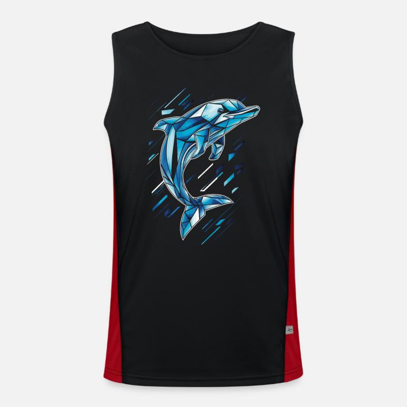 Geometric Dolphin in Blue Tones - Men's Functional Contrast Tank Top - black/red