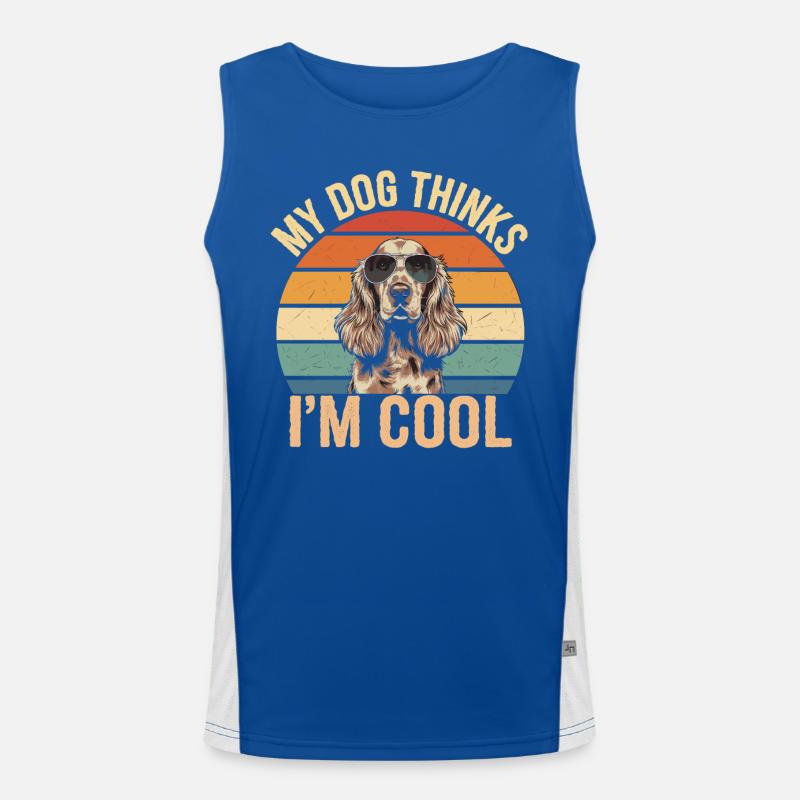 Cocker Spaniel My Dog Thinks I'm Cool Men's Functional Contrast Tank Top 
