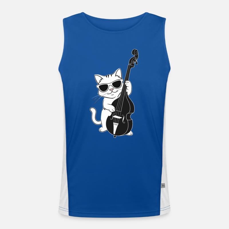 Katze Mit Sonnenbrille Spielt Kontrabass Funktionelles Kontrast-Tank Top für Männer 