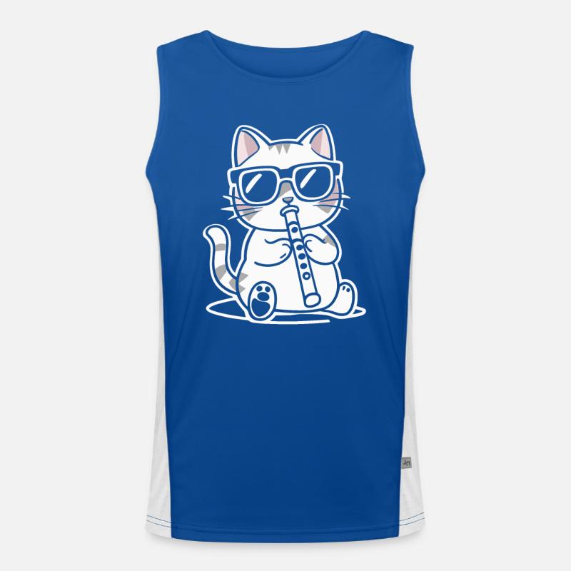 Katze Mit Sonnenbrille Spielt Flöte Funktionelles Kontrast-Tank Top für Männer 