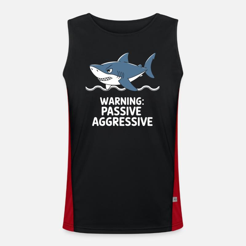 Caution: Passive Aggressive Shark - Men's Functional Contrast Tank Top - black/red