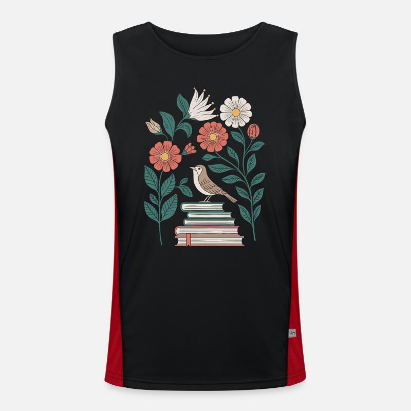 Cottagecore: Vogel und Blumen auf Büchern Funktionelles Kontrast-Tank Top für Männer 