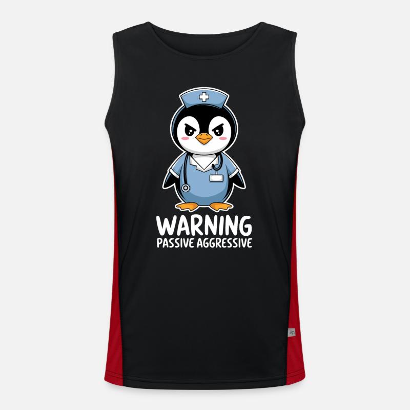 Warning Passive Aggressive Penguin - Men's Functional Contrast Tank Top - black/red
