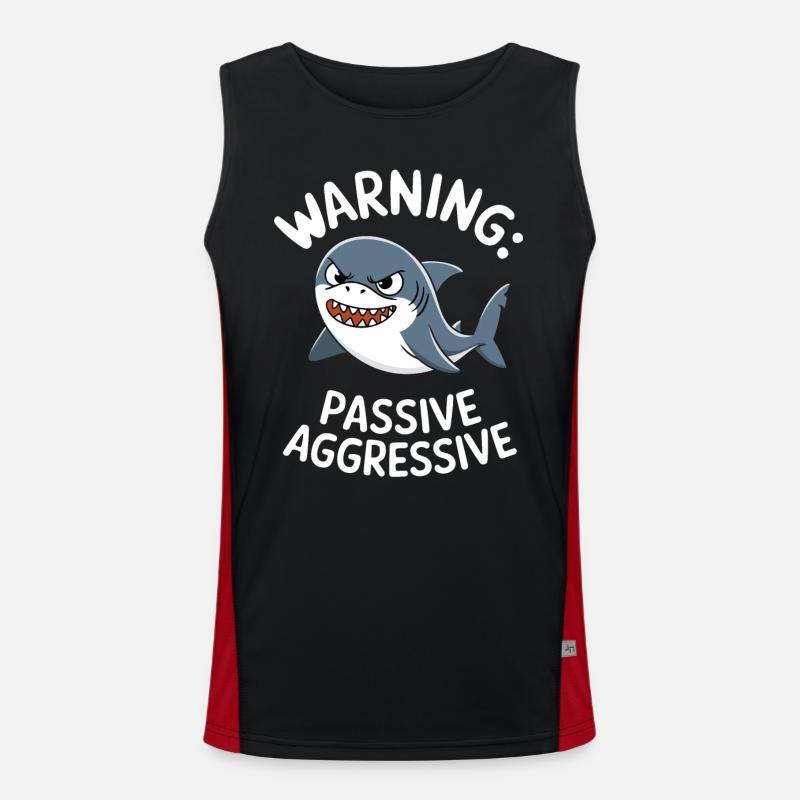 Caution: Passive-Aggressive Shark Illustration - Men's Functional Contrast Tank Top  - black/red