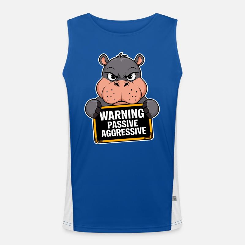 Warning: Passive, Aggressive, Hippopotamus Men's Functional Contrast Tank Top 