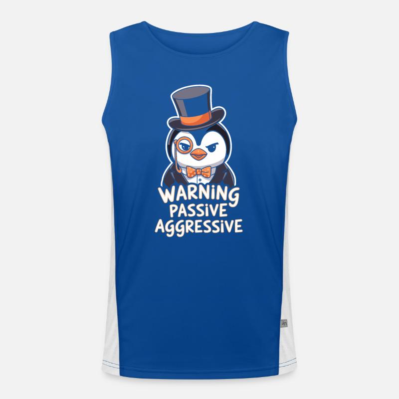 Penguin With Monocle Warning Passive Aggressive Men's Functional Contrast Tank Top 