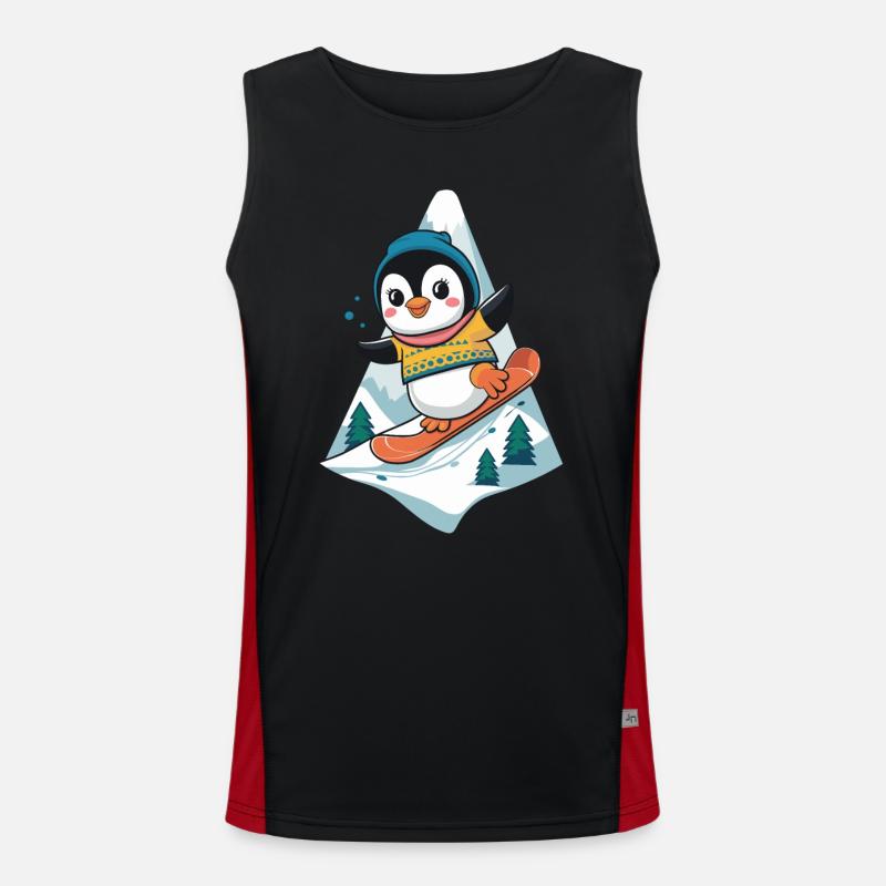 Pinguin Snowboard Abenteuer auf dem Berg Funktionelles Kontrast-Tank Top für Männer 