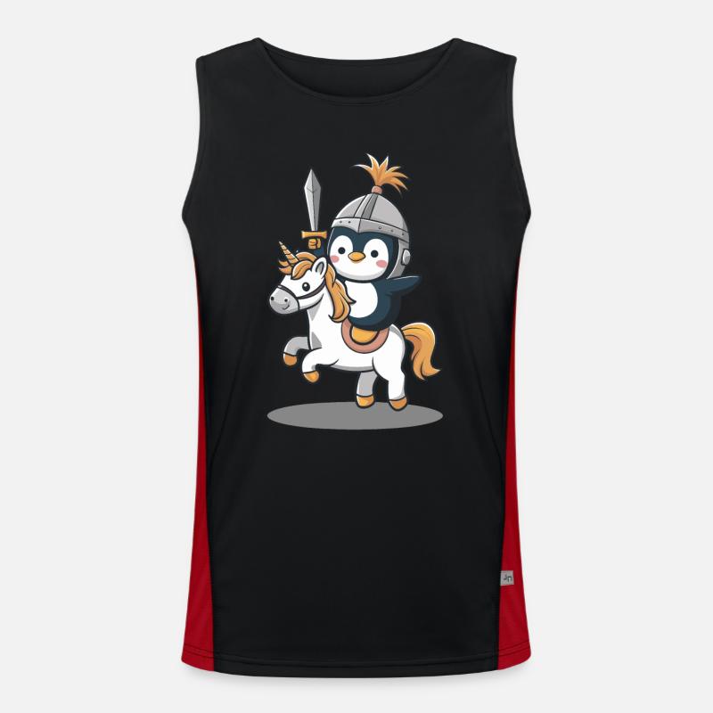 Ritter Pinguin Reitet Einhorn Funktionelles Kontrast-Tank Top für Männer 