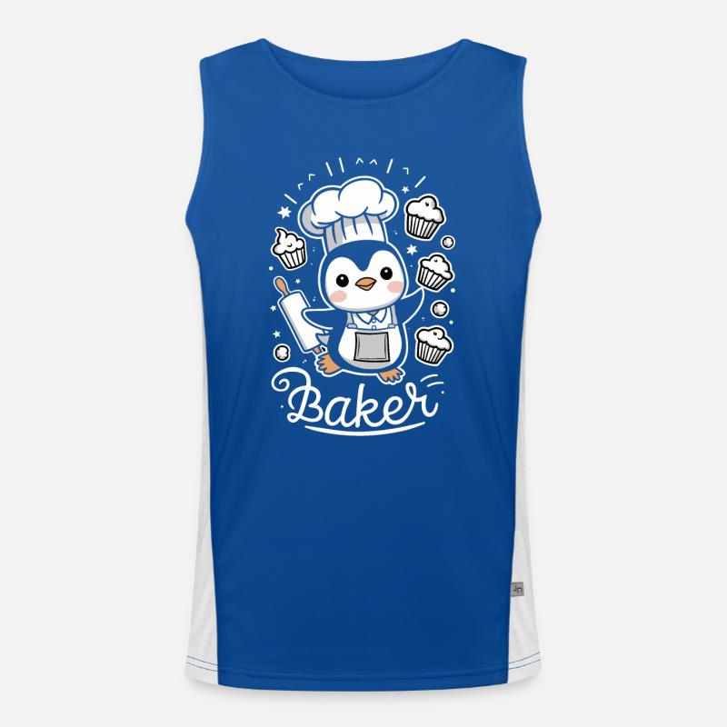 Cute penguin baker with muffins and Men's Functional Contrast Tank Top 