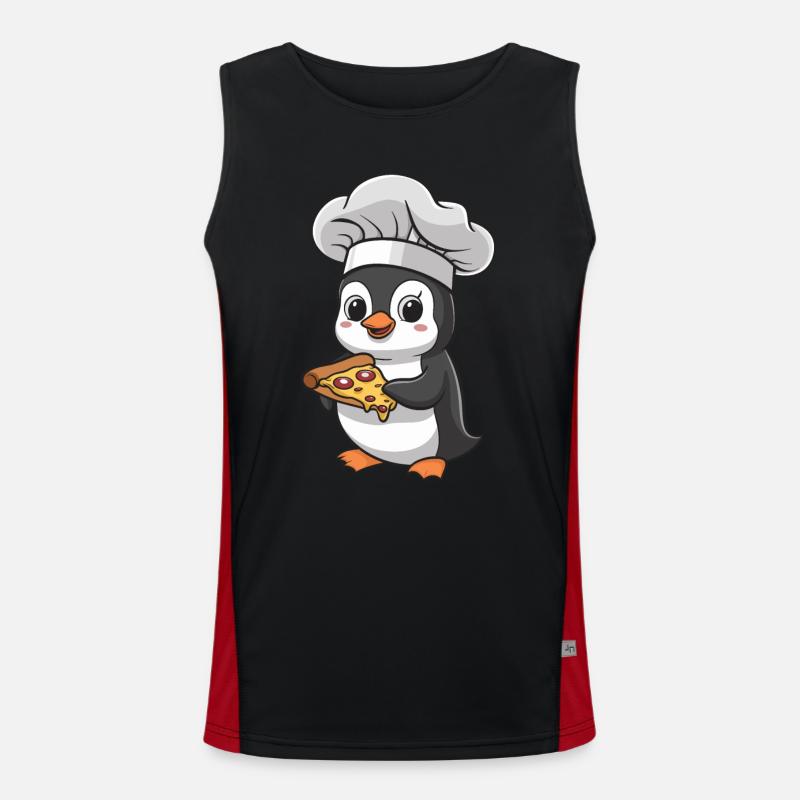 Pinguin Pizzabäcker Mit Pizza Funktionelles Kontrast-Tank Top für Männer 