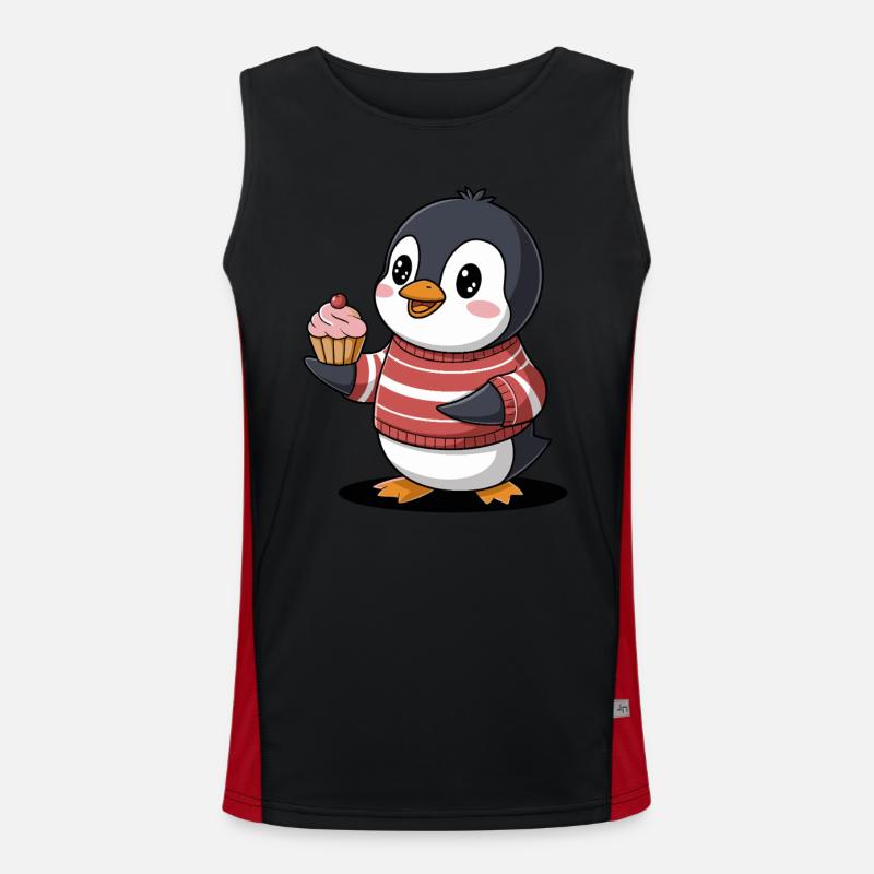 Niedlicher Pinguin Mit Cupcake Im Streifenpullover Funktionelles Kontrast-Tank Top für Männer 