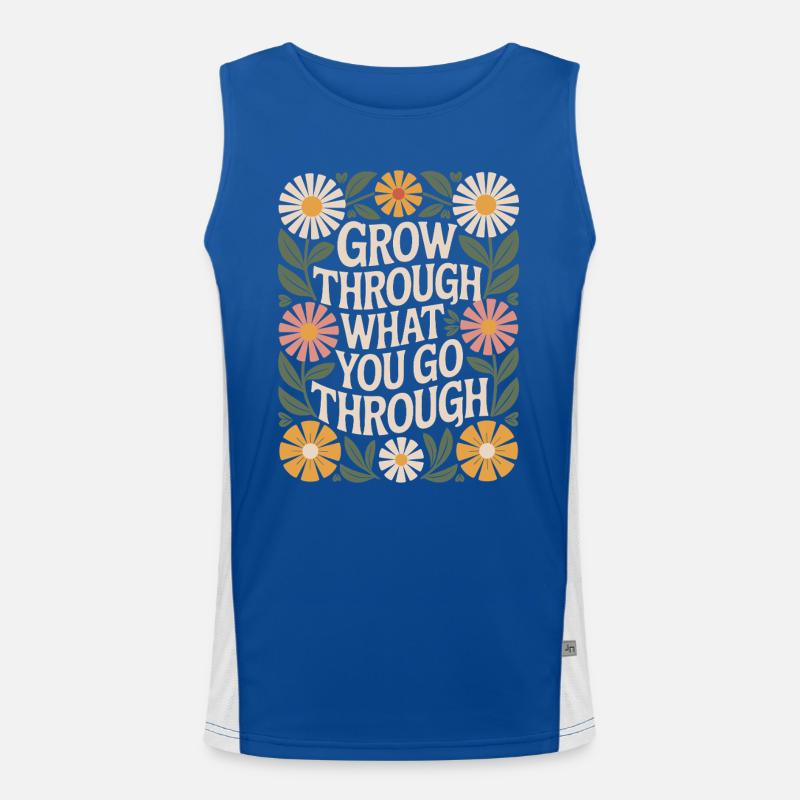Boho-Blumen Zitat: Wachse Durch Was Du Erlebst Funktionelles Kontrast-Tank Top für Männer 