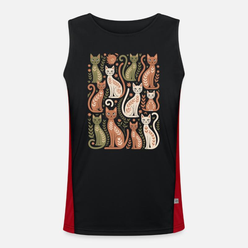 Boho Katze Muster mit Verspielten Details Funktionelles Kontrast-Tank Top für Männer 